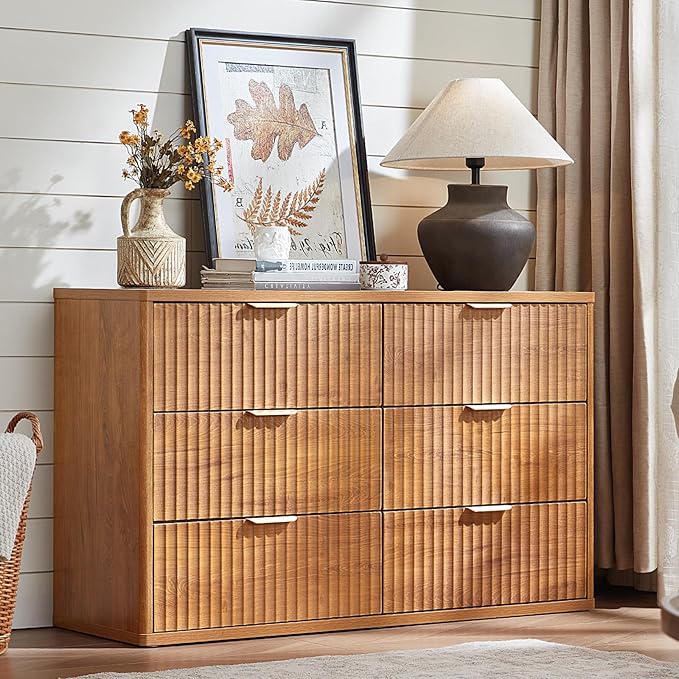 LEYAOYAO Fluted Dresser and Nightstand Sets, Wood 48" Wide Dresser & 23" Night Stand with Charging Station, 2 Piece Bedroom Furniture Set, Chest of Drawers for Bedroom, Home, Living Room, Brown
