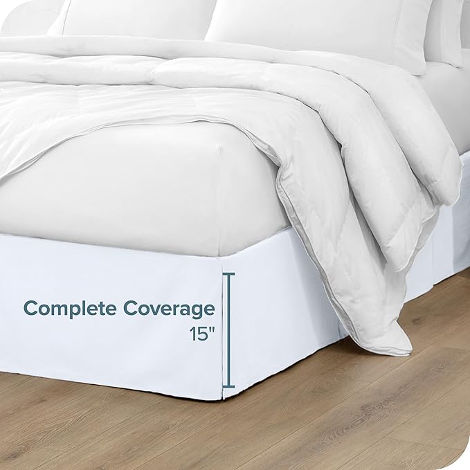Bare Home Twin XL Bed Skirt - 15-Inch Tailored Drop Easy Fit - Bed Skirt for Twin Extra Long Beds - Center & Corner Pleats (Twin XL, White)