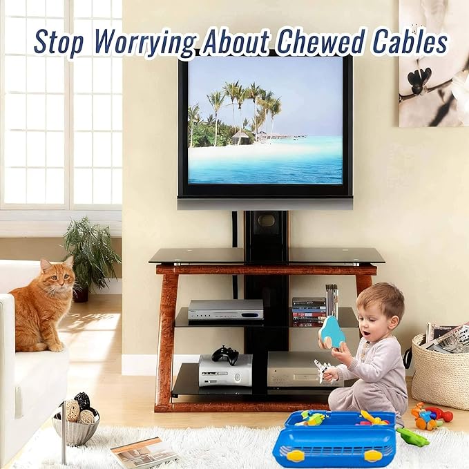 Flauzmann 1.5" - 6.6FT Chew Proof Cord Protector from Pets, Black Heavy Duty Dog & Cat Cable Sleeve Cover - Flexible Split Sleeve for Home, Office, Automotive Wires