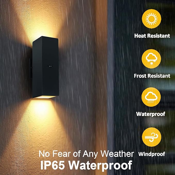 WISELUME 2 Pack Motion Sensor Outdoor Wall Lights, Dusk to Dawn Up & Down Sconces with E26 Dimmable LED Bulbs, Black Aluminum Porch, Patio, Garage,Front Door Lighting Fixtures, ETL Listed