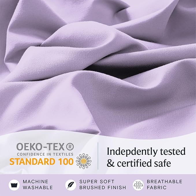 LuxClub 3 PC Twin Sheet Set, Deep Pockets Wrinkle Free Cooling Bed Sheets Hotel Bedding for Women, Men, Kids & Teens, Includes 1 Fitted Sheet, 1 Flat Sheet and 1 Pillowcase-Silky Soft Lavender