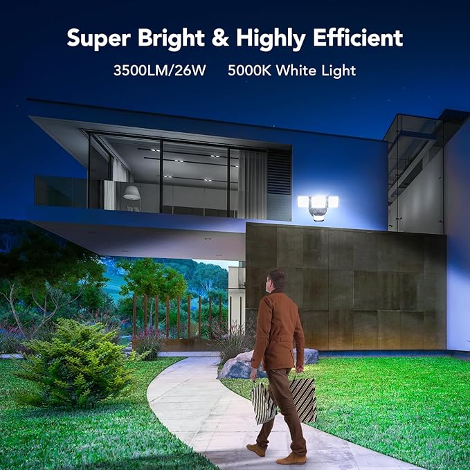 OREiN 2-Pack Motion Sensor Outdoor Flood Lights, 26W 3500LM LED Security Lights with 240° 40FT Detection, Dusk to Dawn/Auto/Test Modes, IP65 Waterproof for Garage, Yard, Porch, Driveway