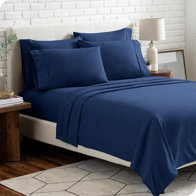 Bare Home Hotel Luxury Twin XL Sheet Set, Extra Soft - 4 Piece Set - Deep Pockets - Easy Fit - Cooling & Breathable - Wrinkle, Fade, Stain Resistant - Includes 2 Pillowcases (Twin XL, Dark Blue)