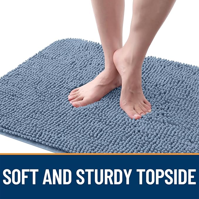 OLANLY Dog Door Mat for Muddy Paws 32x20, Absorbs Moisture and Dirt, Absorbent Non-Slip Washable Doormat, Quick Dry Chenille Mud Mat for Dogs, Entry Indoor Entryway Carpet for Inside Floor, Airy Blue