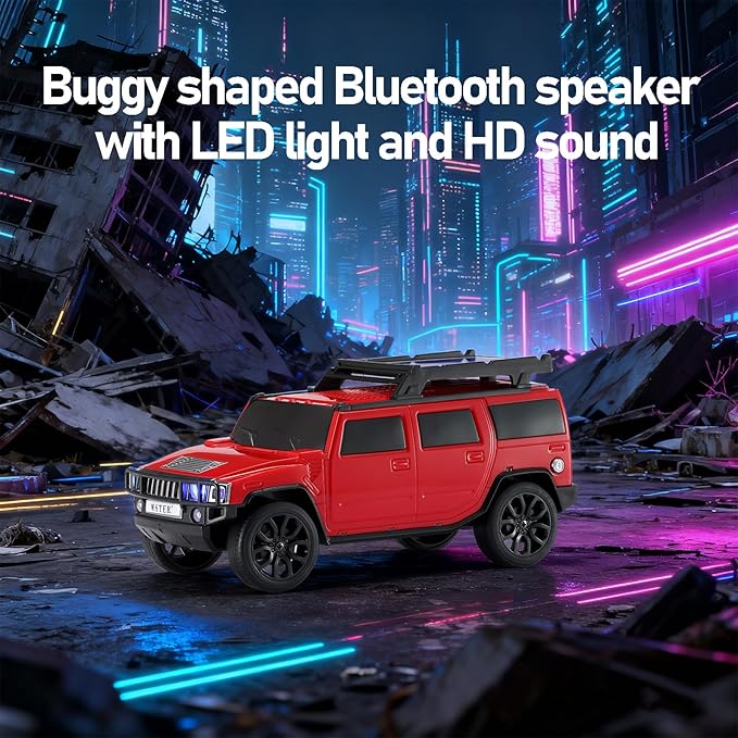 WSTER Solar Off-Road Car Bluetooth Speaker – HD Stereo Sound with TWS Pairing, TF/USB Playback, Portable Bluetooth Car Speaker for Home Audio, Outdoor Use & Retro Gifts for Men (Red)