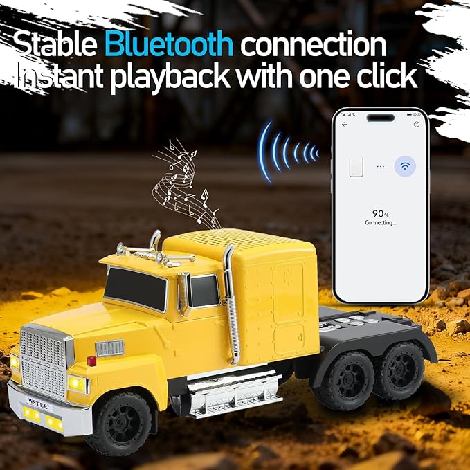 WSTER American Truck Bluetooth Speaker with HD Sound, TWS Pairing, LED Party Light, Operation Panel, Built-in Mic, Portable Car Model Speaker for Parties, Beach, Outdoor Activities (Yellow)