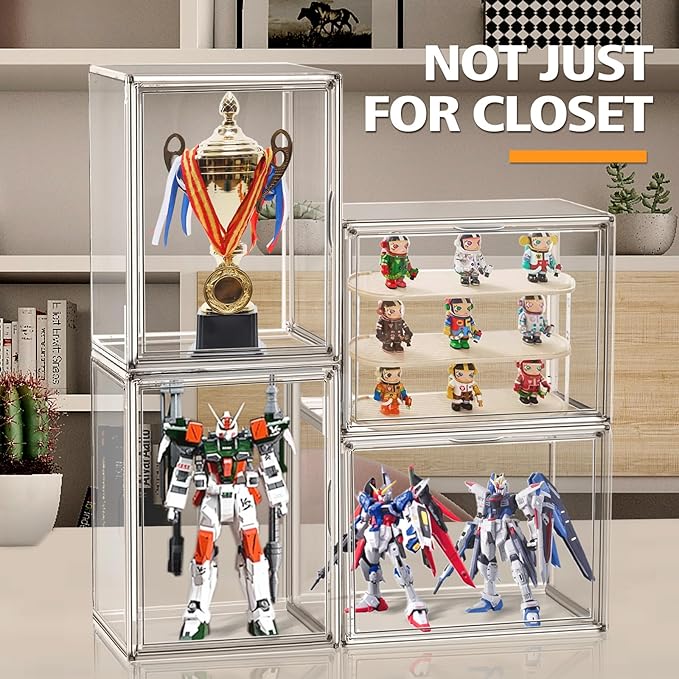 1 Pack Size 14 Acrylic Boot Shoe Box, X-Large Handbag Organizer Clear Storage Bins with Magnetic Lid Acrylic Display Case for Shoes, Book, Cosmetic, Figures, Collectibles, Purse