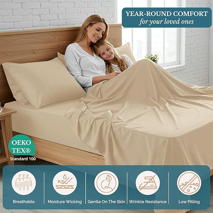 Casa Platino Twin XL Sheets, Pre-Washed Ultra Soft Twin XL Sheet, Breathable Cooling Sheets Twin XL Size Bed Set, 100% Brushed Microfiber Sheet Set, Twin XL Deep Pocket Sheet Sets - Linen