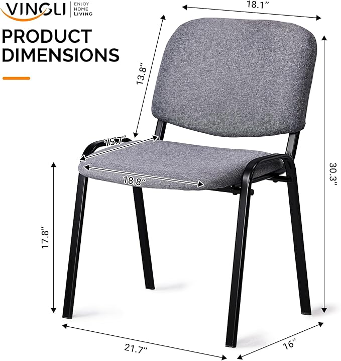 VINGLI Waiting Room Stacking Chairs, 10-Pack Fabric Church Conference Stackable Chair Set, for Office Guest & Reception Meeting Rooms, Lobby, Simple&Space-Saving, Fabric-Grey