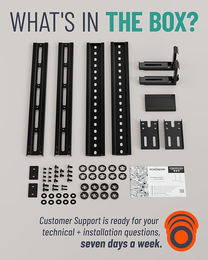 ECHOGEAR XL Soundbar Mount for Speakers up to 20lbs – Attaches to TVs up to 86” or Wood Studs 16-24”– Universal Design & 2.6” Extension for Dolby Atmos – Easy DIY Install w/Included Hardware