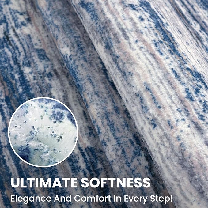 6' Round Rug Washable Rug for Entryway, Navy Blue Gray Neutral Multi Soft Non-Slip Area Rugs Modern Abstract Low-Pile Carpet, Neutral Vintage Circle Rugs for Living Room Dining Bedroom Foyer