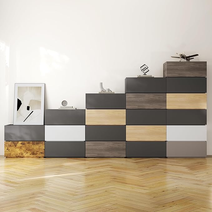 Modular Stackable Drawers, Modern Nightstand Modular Storage Bins - Storage Cabinet, Bedside Table, Sofa End Table for Living Room Hallway Entryway Oak Small Set 1