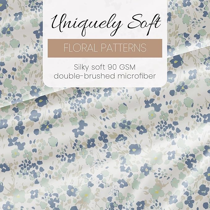 Linen Market Patterned Microfiber King Sheet Set 4 Piece – Oeko-TEX Certified Ultra Soft & Wrinkle-Free - 16" Deep Pocket Sheets - Easy Care King Size - Violets Light Blue