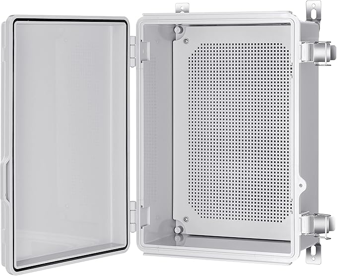 Gratury Junction Box, IP67 Waterproof Plastic Enclosure for Electrical Project, Hinged Grey Cover, Includes Mounting Plate and Wall Bracket (Grey Cover, 14.6"×10.6"×5.9")