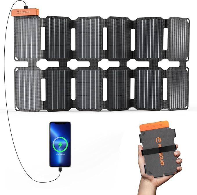FlexSolar Portable 36W Solar Panel Charger with USB-A and USB-C Ports.1.3lbs,IP57 Waterproof and dustproof, Folded Solar Panel Compatible with Cellphone,Power Bank,Camping Light