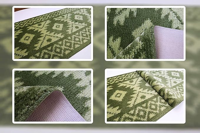 Custom Length Hallway Runner Rug,Slip Resistant,Southwestern Green, 26 Inch X 20 feet, Sold and Priced Per Foot