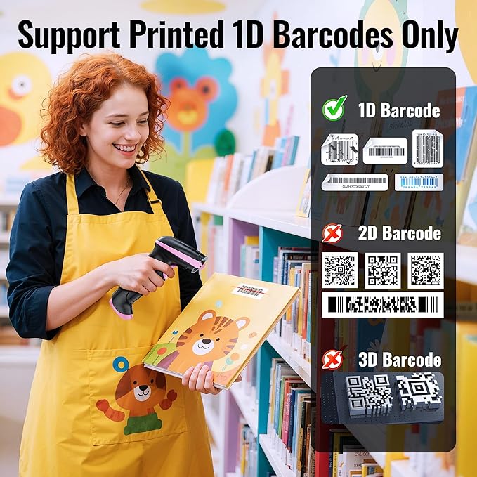 Tera Barcode Scanner Wireless Versatile 2-in-1 (2.4Ghz Wireless+USB 2.0 Wired) with Battery Level Indicator, 328 Feet Transmission Distance Rechargeable 1D Laser Bar Code Reader Handheld 5100 Pink