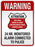 Warning 24 HR. Monitored Alarm Connected To Police Sign, 18x24 Inches, 3M EGP Reflective, Rust Free .080 Aluminum, Fade Resistant, Made in USA by My Sign Center