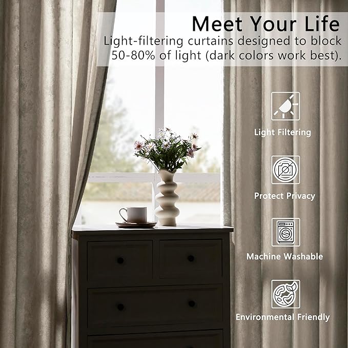 SMILETIME Ivory White Crushed Velvet Curtains 52x96inch Rod Pocket Luxurious Thermal Insulated Soundproof Drapes Soft and Durable Light-Filtering Window Treatments for Living Room Bedroom, 2 Panels