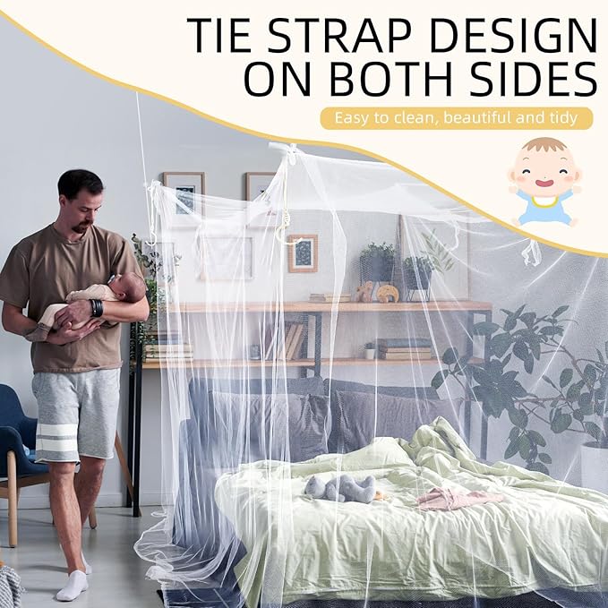 4 Corners Mosquito Net for Mosquiteros para Camas Bed Canopies Netting Bed Drapes Rectangular Mosquito Mesh for Camping Home Outdoor Travel(White,L75 X W71 X H67 Inch,1 Opening)