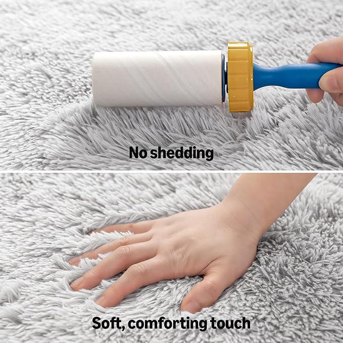 Amazon Basics Fluffy Washable Round Area Rug, Circle Shaggy Carpet for Living Room, Bedroom, Nursery, 4'R, Gray