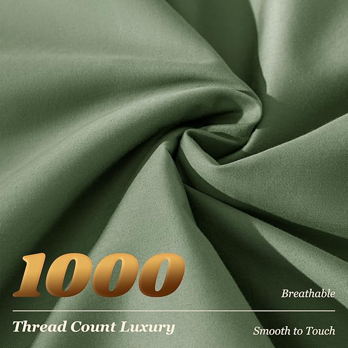 LBRO2M 1000 Thread Count 100% Egyptian Cotton Sheets Set King Size, 4 Piece Sets Bed Sheet Deep Pocket Sheet Set 16" Soft Comfortable All Season (King, Olive Green)