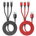 Multi Charging Cable, 4ft 2Pack Multi Phone Charger Cable Braided Universal 3 in 1 Charging Cord Extra Long Multiple USB Cable with USB C, Micro USB Port Connectors for Cell Phones and More（Red+Black)