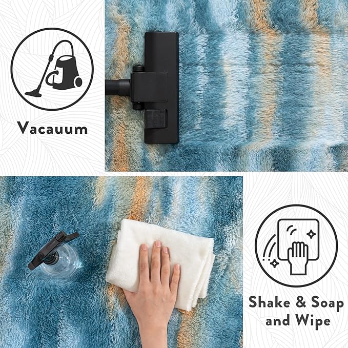 Blue Rugs for Bedroom, 4x6 Fluffy Fuzzy Modern Indoor Floor Rugs for Living Room, Soft Non-Slip Plush Shag Rug for Dorm Kids Room Home Decor, Blue Abstract