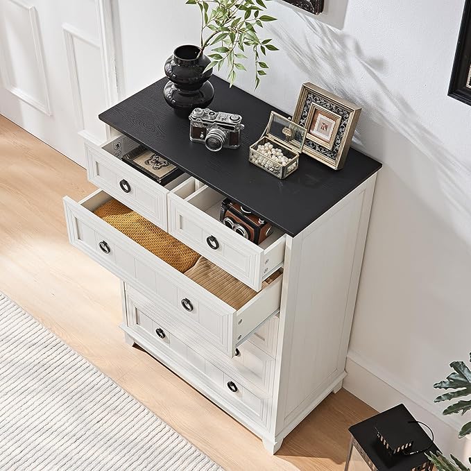 Farmhouse 6 Drawer Dresser for Bedroom, 41" Tall Small Dressers & Chest of Drawers, Rustic Wood Dresser with Metal Handle, Storage Organizer Closet for Living Room, Hallway, Entryway