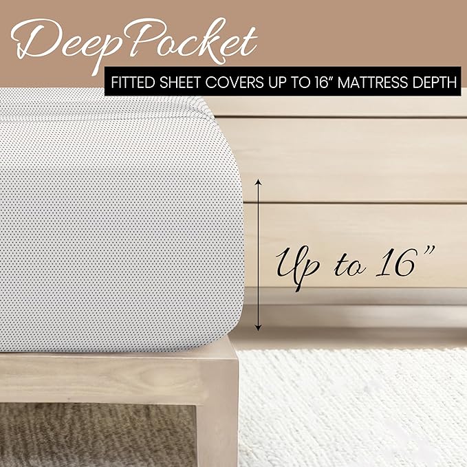 Linen Market Double-Brushed Patterned Microfiber King Sheet Set 4 Piece – Oeko-TEX Certified Ultra Soft & Wrinkle-Free - 16" Deep Pocket Sheets - Easy Care King Size - Stippled Gray