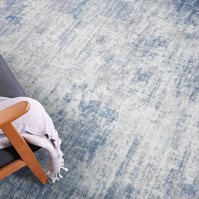 IOHOUZE Abstract Runner Rug 3x12 Ft Washable Runners for Hallways, Non Slip Kitchen Runner Printed Faux Wool Entryway Runner Indoor, Modern Abstract Floor Carpet for Hall Kitchen, Light Blue White