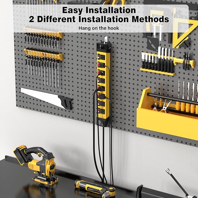 Power Strip with Individual Switches - 8 Outlet Heavy Duty Power Strip with Cord Manager,1200J Surge Protector Home Office Garage Industrial Workbench