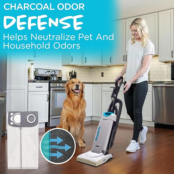 Simplicity Vacuums S26HC-6 HEPA Vacuum Bags with HEPA Media for S26 Premium Allergy Upright Vacuum Cleaner, Charcoal-infused, Drop-in Bag, Sealed HEPA System