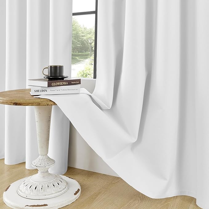 ChrisDowa 100% Blackout Pure White Solid Curtains 45 Inches Long 2 Panels for Bedroom Living Room,Farmhouse Room Darkening Thermal Insulated Soundproof Grommet Top Window Treatment Drapes,52x45
