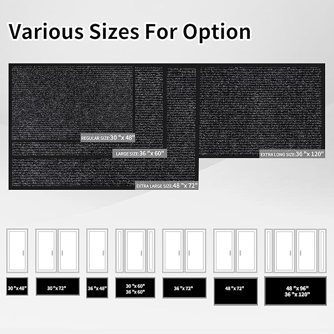 Front Door Mat Indoor Outdoor Entrance, 30" x 48" All-Season Heavy Duty Waterproof Doormat, Non-Slip Absorbent Entryway Mat, Easy to Clean, Low Profile Commercial Floor Mat for Indoor Outdoor