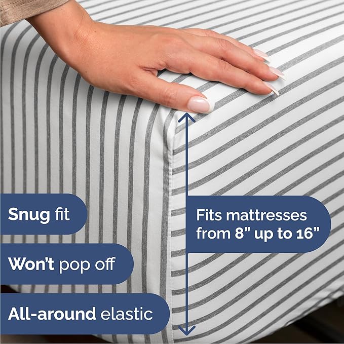 Cal King 6 Piece Sheet Set - Cooling & Breathable - Hotel Luxury Bedding, Includes Fitted Sheet for Women, Men, Kids & Teens - 1 Flat, 1 Fitted Sheet, 4 Pillowcases with Deep Pockets - Grey Stripes