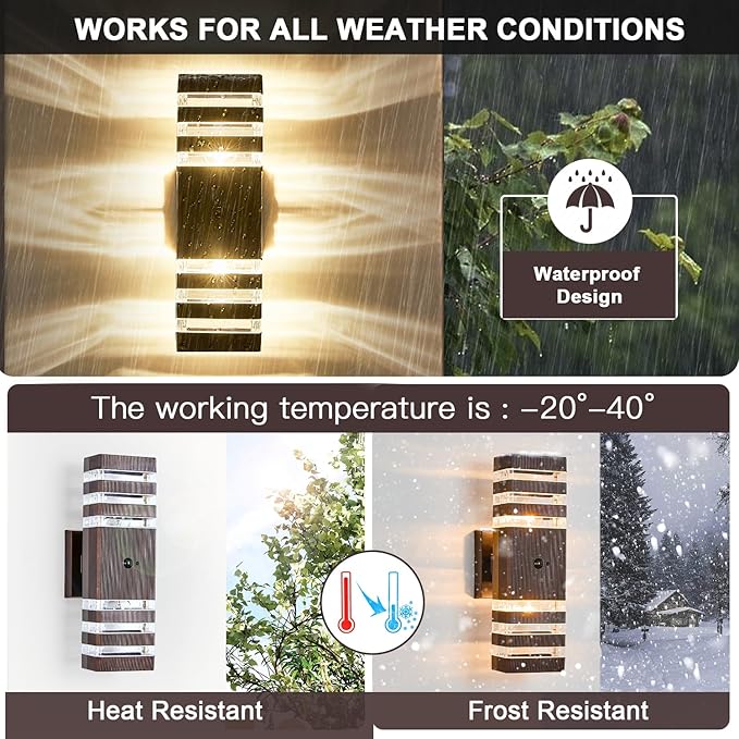 2 Pack Oil Rubbed Bronze Outdoor Wall Lights Fixtures with Motion Sensor Up Down Porch Lights Modern Dusk Dawn Exterior Sconce Wall Mount Outside Coach Lantern for House(With 4 Dimmable Warm Bulbs)