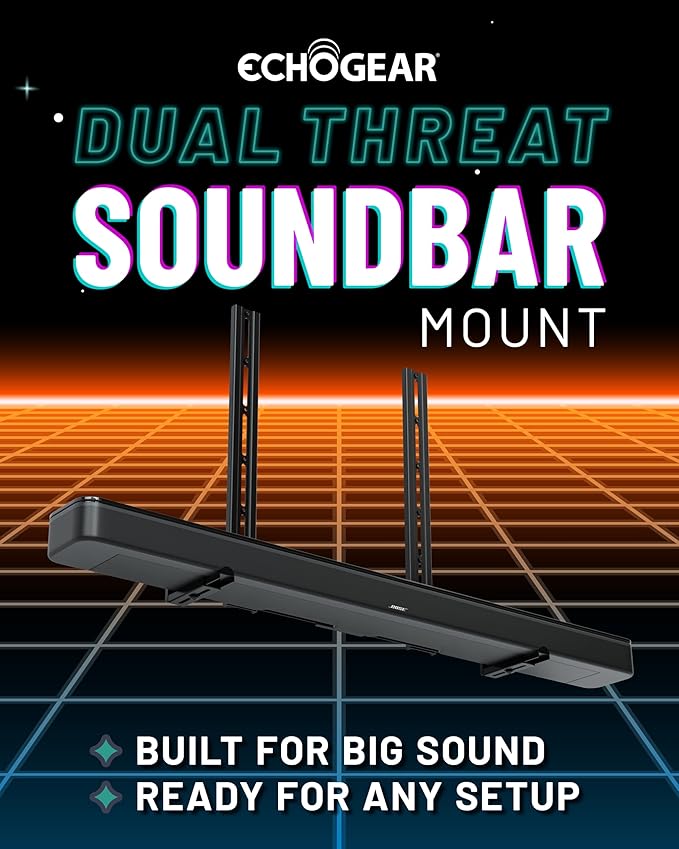 ECHOGEAR XL Soundbar Mount for Speakers up to 20lbs – Attaches to TVs up to 86” or Wood Studs 16-24”– Universal Design & 2.6” Extension for Dolby Atmos – Easy DIY Install w/Included Hardware