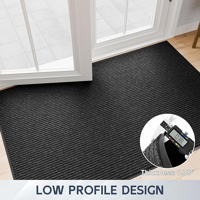 Front Door Mat, 72" x 48" Heavy Duty Indoor Outdoor Doormat, Non-Slip Welcome Mats for Entryway, Rubber Backing Low Profile Commercial Door Mats, Black Stripe