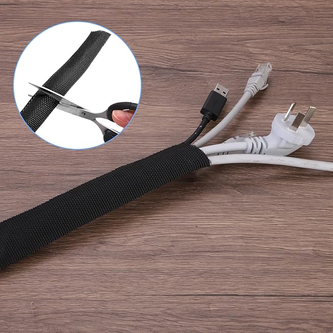 MECCANIXITY Braided Cable Sleeves Heat Shrinkable Fabric Sleeving, 3/8" 40ft Black 2:1 Ratio Heat Shrinkable Cord Protector for Harness Cable, Network Cable Protection, Cable Management