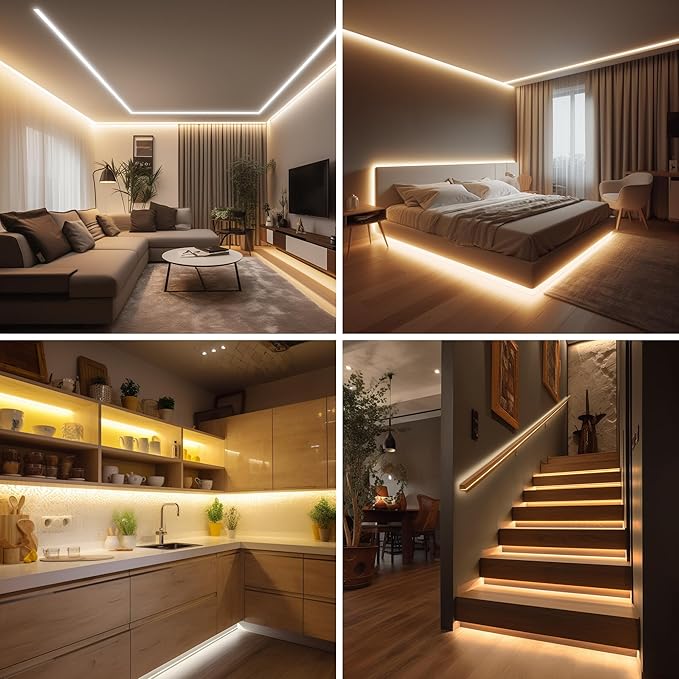 COB LED Strip Lights Warm White,24V Dimmable led Light Strip KIT with Remote and app Control,2700K 50FT/15m 8mm Wide Ra>90 Cuttable Flexible Strip Lights forBedroom,Wardrobe,Cabinet