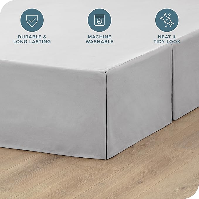 Bare Home Kids Twin Bed Skirt - 15-Inch Tailored Drop Easy Fit - Bed Skirt for Beds - Center & Corner Pleats (Twin, Light Grey)