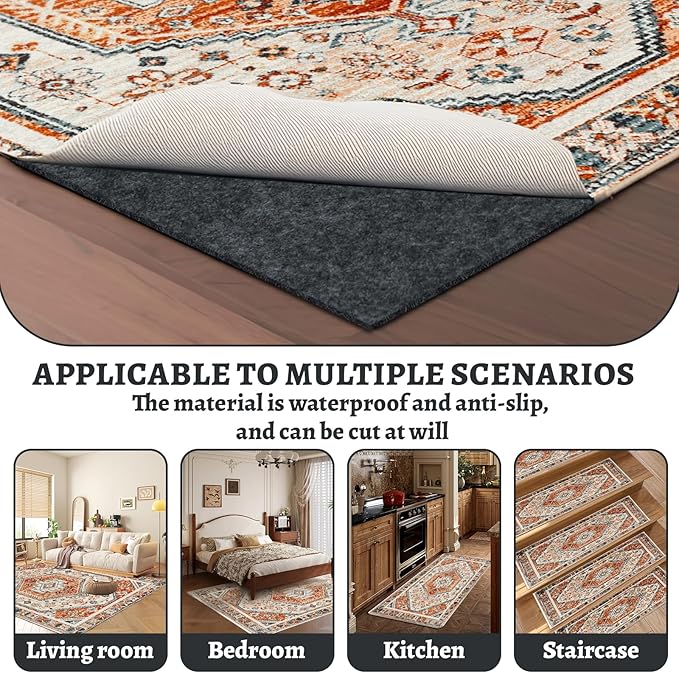 100% Waterproof Rug pad, 7x10 ft Area Rug Non-Slip Rug Pads, Carpet Pads for All Floors and finishes, Felt pad for Hardwood Floors, Keep Carpets in Place Soft and Secure