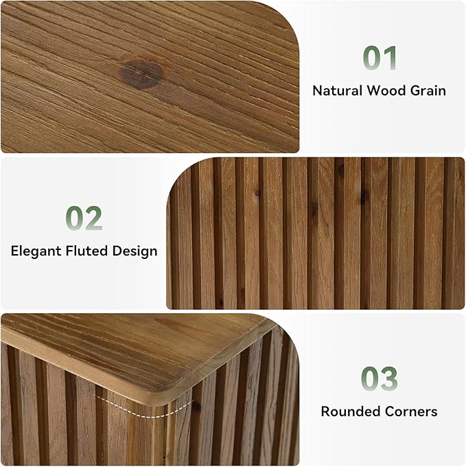 Solid Wood End Table Set of 2, Square Fluted Side Table for Living Room, Farmhouse Bedside Nightstand with Storage and Removable Lid for Bedroom, Small Spaces (2 PCS, Rustic Brown)
