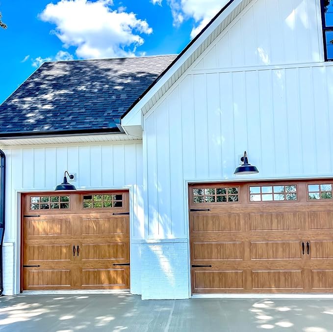 Steel Lighting Co. Large Outdoor Barn Light |Garage Light Fixture | Made in America from 18-Gauge Steel | 20" Dome | 20" Straight Arm Gray Blue Exterior/Brass Interior