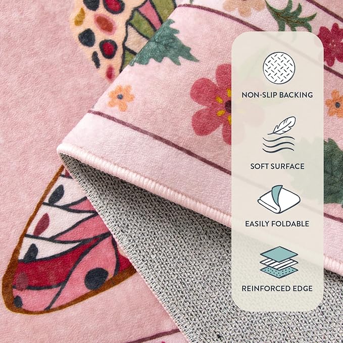 Lahome Insect Machine Washable Rugs 5x7, Soft Modern Pink Rugs for Bedroom Girls Living Room, Non Slip Ultra-Thin Stain Resistant Accent Carpet for Dining Room Nursery(5'x7',Pink)