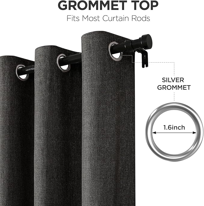 Joydeco Charcoal Grey Blackout Curtains 120 Inches Long, Extra Long Curtains 120 Inch Length 1 Panel for Bedroom, Thermal Insulated Linen Black Out Curtains with Grommets(100x120, Charcoal Grey)