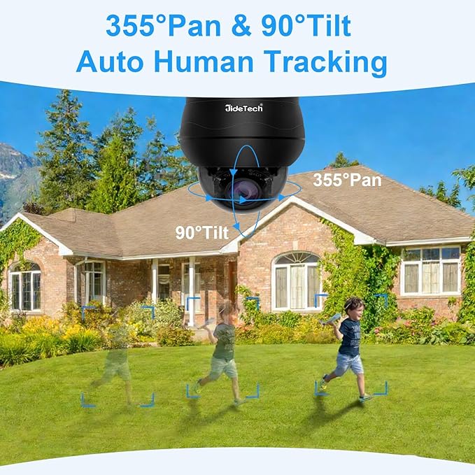 JideTech 10X Hybrid Zoom 4K 8MP Outdoor PTZ IP PoE Dome Camera Indoor, Auto Tracking, Human/Vehicle Detection,Pan Tilt Security Camera with 65ft IR Night Vision, 24/7 Recording, IP66, for Onvif NVR