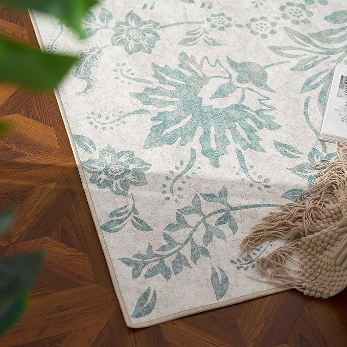 jinchan Torino 2x3 Washable Rugs for Entryway Vintage-Inspired Floral Design Non-Slip Low-Pile Doormat Ultra-Thin Indoor Traditional Accent Carpet for Entrance Kitchen Bathroom Bedroom