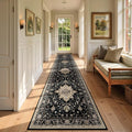 Area Rugs 3'x12' Washable Non-Slip, Floral Vintage Distress Print Pattern Medallion Carpet for Living Room Bedroom Dining Room, Black Brown Neutral Dark Tan